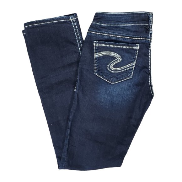 SILVER JEANS BERKLEY STRAIGHT LEG DARK WASH JEANS (29W/32L) - Picture 3 of 14